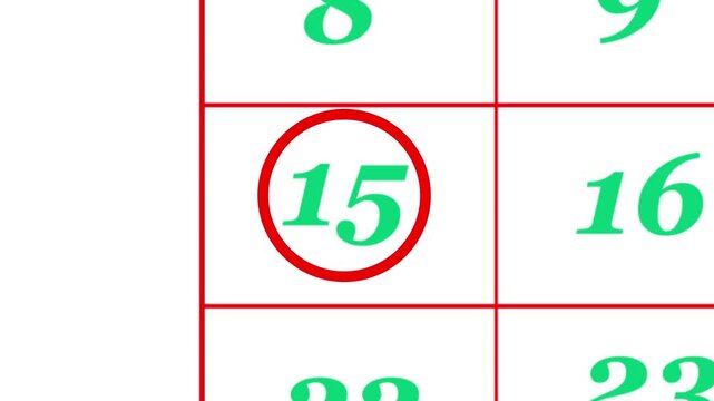 Calendar of november month 15th day is red circled,looped animation.A very important date in the calendar.Signing a day on a calendar.
