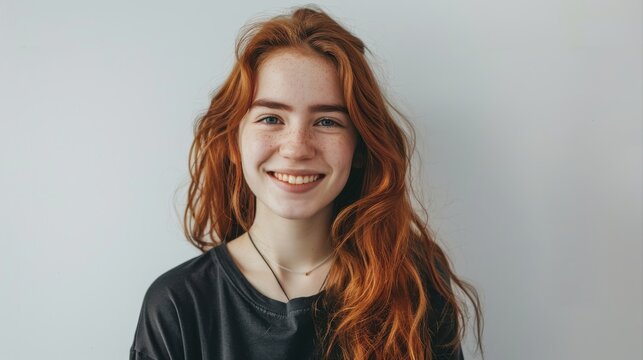 Portrait of young beautiful cute cheerful girl smiling looking at camera over white background.