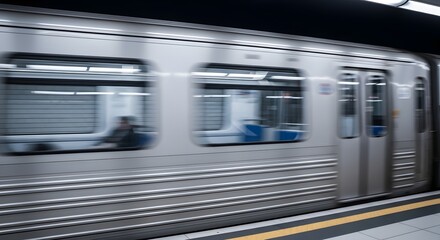 Underground train speeding through a station platform for an urban event concept like a 'No Trousers Ride'