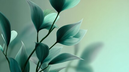 an artistic rendition of a plant with large green leaves. the plant is set against a gradient background that transitions from a darker shade at the bottom to a lighter hue at the top