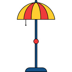 Obraz premium Red and Yellow Striped Outdoor Patio Umbrella with Blue Pole and Base and Red Accent Disc