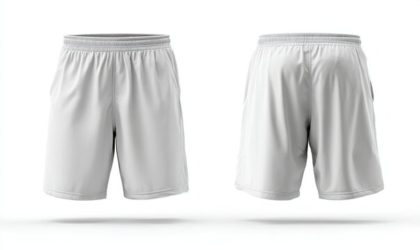 White sports shorts mockup front and back view isolated on white background.