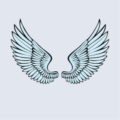 Obraz premium Elegant pair of angel wings illustration in soft blue hues on light gray background
