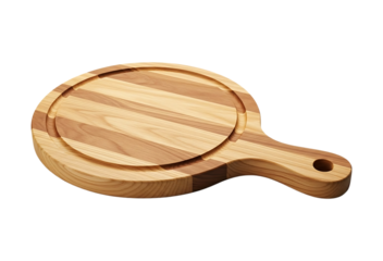 Round wooden cutting board with handle isolated on a transparent background kitchen