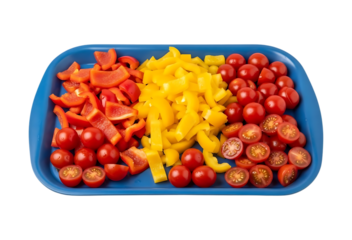 Chopped red bell peppers and cherry tomatoes isolated on a transparent background