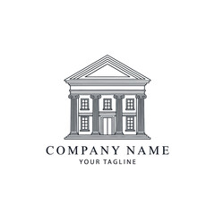 Elegant Line Art Illustration of a Classical Building Facade.