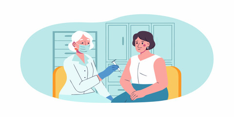 Doctor administering a vaccine to a patient in a medical office illustration