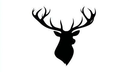 Fototapeta premium Majestic deer head silhouette with large antlers isolated on white background for wildlife and nature illustration, forest animal artwork, and creative design projects