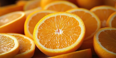 Close-up of fresh orange halves showcasing juicy segments and bright orange color conveying freshness and zest