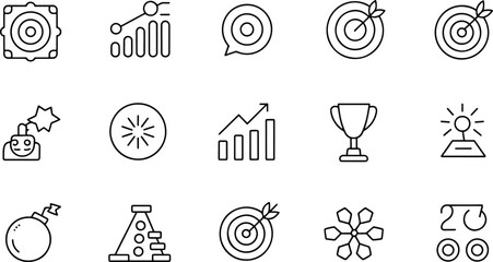 Line Art Icons Goals Success Strategy