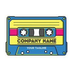 Retro Cassette Tape Illustration with Customizable Company Branding.