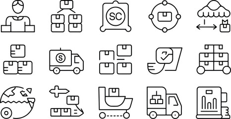 Logistics and Supply Chain Icons Set Outline Style