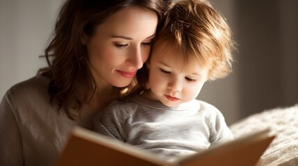 mother and kid reading together in cozy moment