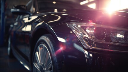 Chrome Polish Advertisement Inside a Detailing Studio Showing a Close-Up View of a Car and Its Shiny Exterior in a Workshop Setting