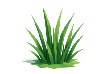 Green grassy plant in a stylized low poly 3d illustration with a transparent background, perfect for game design