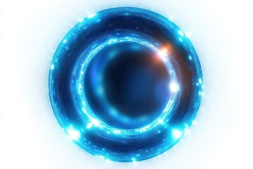 Glowing blue circular digital interface with bright lights and futuristic technology design emitting radiant energy and highlighting a sense of innovation and modernity