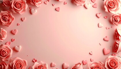 Romantic Roses and Hearts Frame for Valentines Day.