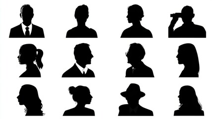 User icon vector set featuring male and female profiles, modern minimalist people silhouettes, avatars and headshot illustrations for web, app, and social media design on white background