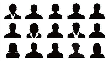 User icon vector set featuring male and female profiles, modern minimalist people silhouettes, avatars and headshot illustrations for web, app, and social media design on white background