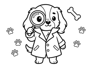 Detective Dog Investigating with Magnifying Glass.