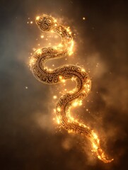 Serpent in Glowing Atmosphere With Cultural Patterns as a Sacred Symbol in Various Traditions Displayed in a Panoramic View