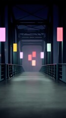 Bridge Pathway Illuminated by Colorful Lights