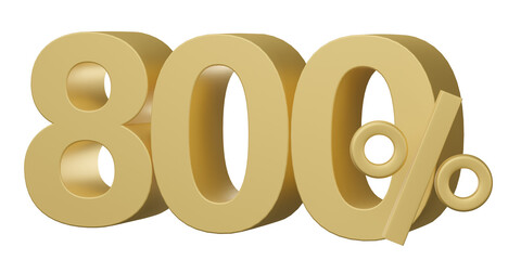 800% off on sale. Gold percent isolated on transparent background. Discount on sale for advertising. 3d rendering.