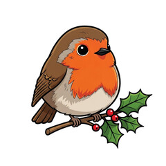 Fototapeta premium Delightful robin perched on holly branch, a charming touch of winter's joy and natural beauty, perfect for seasonal greetings and festive designs