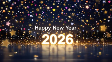 Obraz premium Happy New Year 2026 Glowing Cityscape