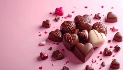 Heart-Shaped Chocolates on Pink Background - A Sweet Valentines Day Treat.