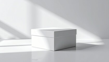 Minimalist White Box Mockup with Sunlight for Product Presentation.