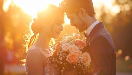 Romantic Embrace - A Couples Golden Moment in the Sunlight.