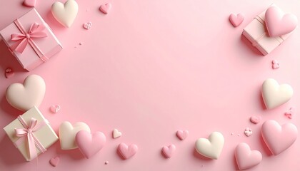 Valentines Day Gifts and Hearts on Pink Background.