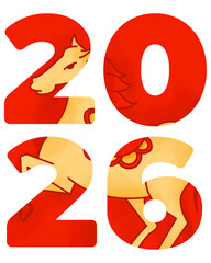 Illustration of 2026 with horse design for Chinese New Year celebration.