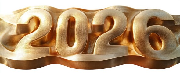 Golden metallic numbers 2025 in a bold, three-dimensional style with smooth, wavy background reflecting light, symbolizing futuristic and elegant design