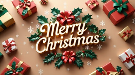 Christmas Gift Extravaganza: A festive display of elegantly wrapped gift boxes and seasonal ornaments radiates the cheer of Christmas. It’s an inviting scene. 