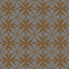 Brown geometric floral pattern on a gray background. 