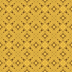 Seamless pattern featuring a symmetrical floral design in golden yellow hues.