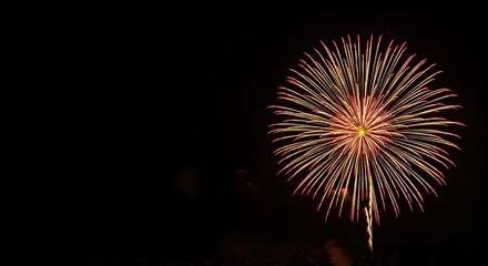 Vibrant golden fireworks exploding in a dark night sky with ample copy space for an Old New Year celebration concept and festive traditions