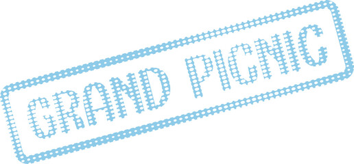 Light blue dotted Grand Picnic stamp graphic for outdoor gatherings and summer event promotions