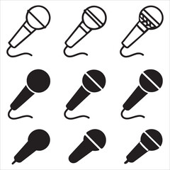 Collection of Modern Microphone Icons: Black and White Vector Symbols for Audio, Music, and Voice