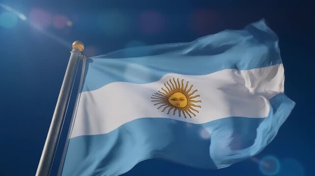 argentinian flag argentina waving in the wind at blue sky