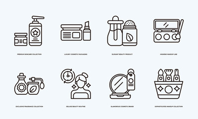 Luxury Beauty Brand Banner Illustration Featuring Highend Makeup Line, Glamorous Cosmetic Brand, Premium Skincare Collection, Exclusive Fragrance Collection, and Luxury Cosmetic Packaging