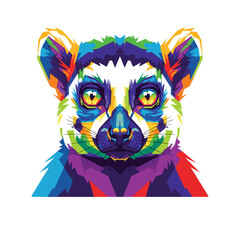 Abstract lemur portrait with an explosion of vibrant colors and sharp geometric lines, a modern and eye-catching animal illustration © kurni90