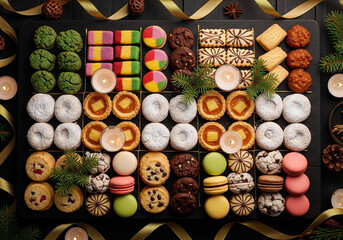 Luxurious festive dessert platter with an exquisite variety of gourmet confectionery and sweet treats