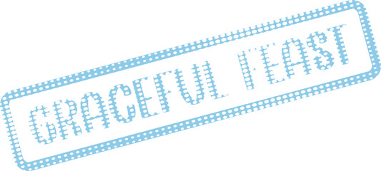 Light blue dotted Graceful Feast stamp graphic ideal for event invitations and elegant dining promotions