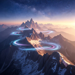 영험한 고산 지대에 신비로운 이펙트를 가미한 그림