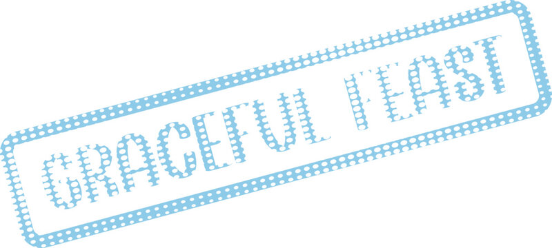 Light blue dotted Graceful Feast stamp graphic ideal for event invitations and elegant dining promotions