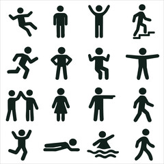 Human Action and Movement Icon Set: Pictograms of People in Various Poses and Activities