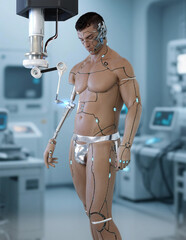 muscular male cyborg, scifi 3d render